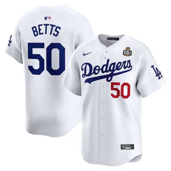 Men%27s Los Angeles Dodgers #50 Mookie Betts White 2024 World Series Home Limited Cool Base Stitched Jersey Dzhi->new york yankees->MLB Jersey
